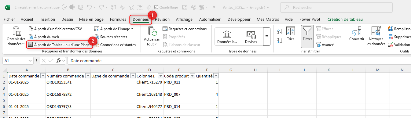 Charger un tableau dans Power Query : Données  width=