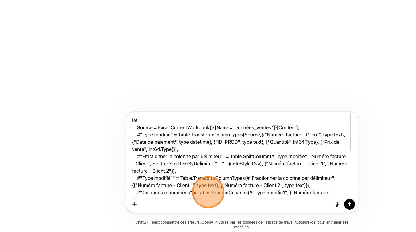 ChatGPT qui génère du code Power Query (langage M) à partir d'une demande en français