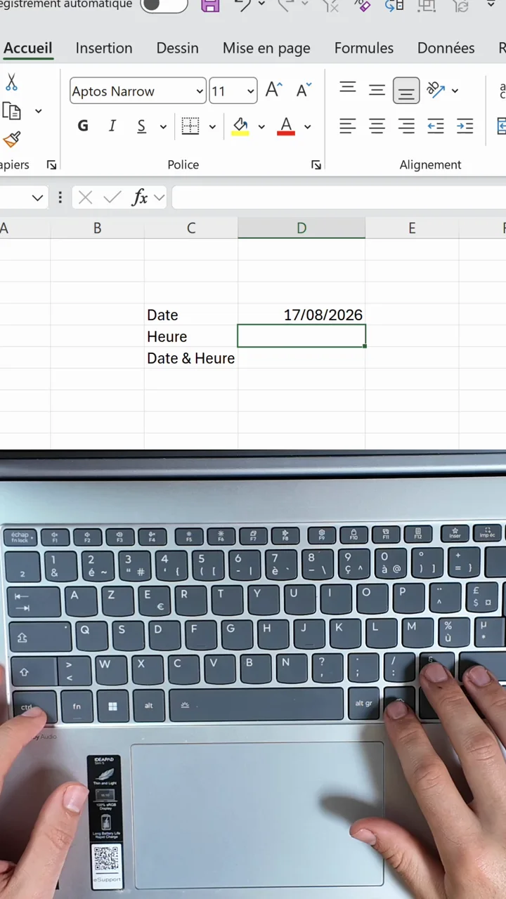 Cellule Excel remplie avec la date du jour 17/08/2026 grâce au raccourci Ctrl et point-virgule