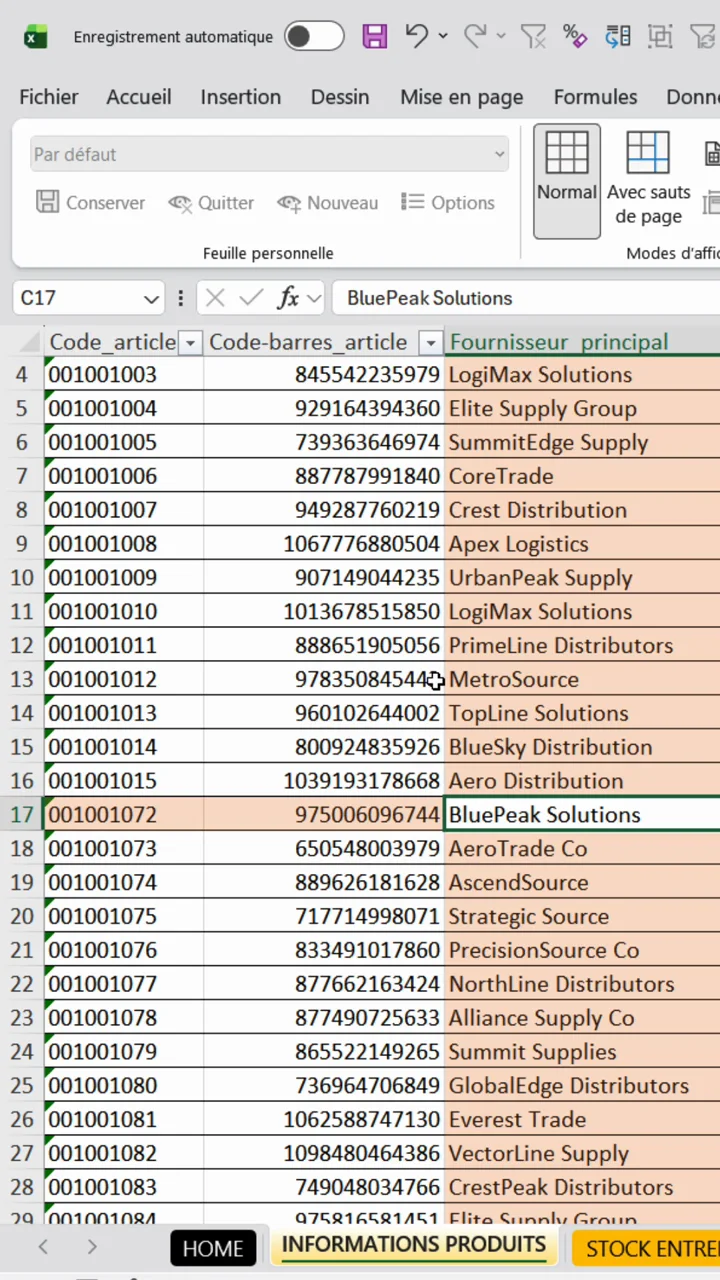 Cellule Excel avec sa ligne et sa colonne éclairées en orange après changement de la couleur de surbrillance