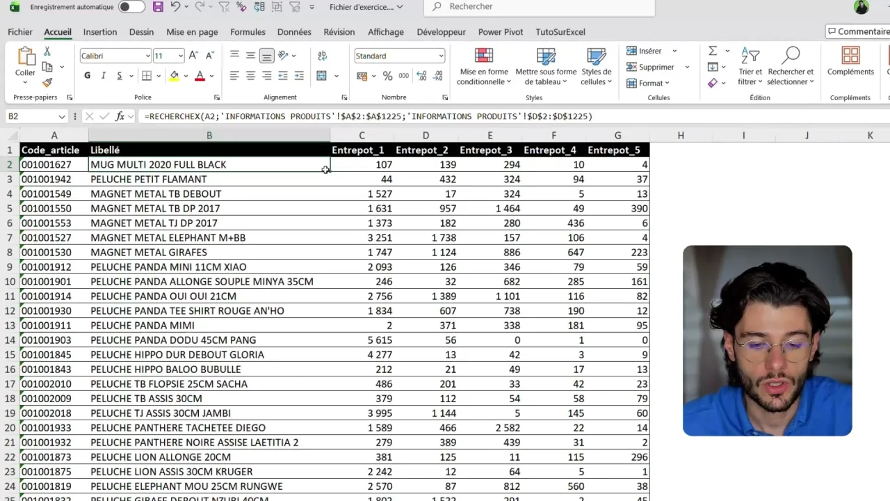 Colonne Libellé Excel entièrement remplie après avoir figé la plage de recherche avec les dollars