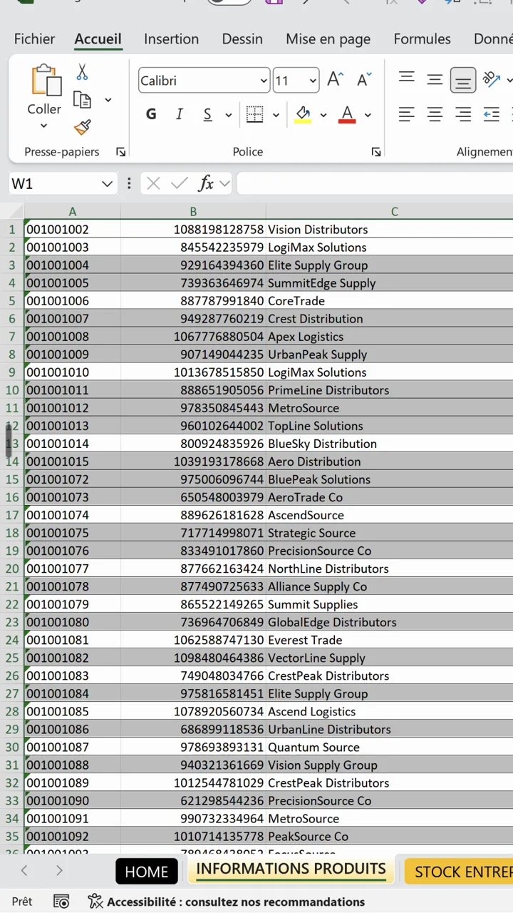 Tableau Excel nettoyé sans aucune ligne vide après la suppression groupée